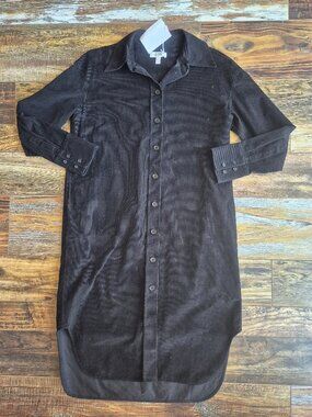 NWT COS Corduroy Button Down Long Sleeve Midi Shirt Dress Pocket Black